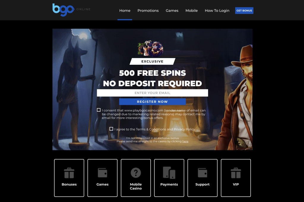 Image of BGO Casino web page